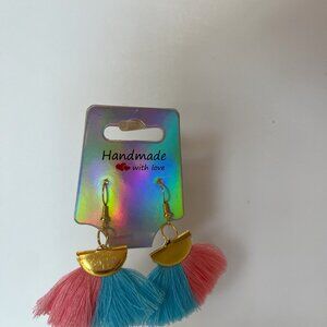 Corral Pink & Teal Blue Fan Earrings